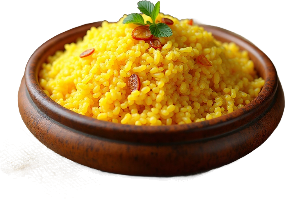 Golden Rice in a Wooden Bowl